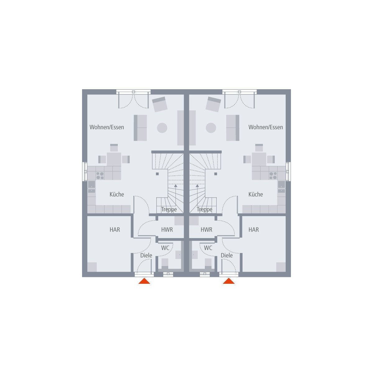 GEHOBENES DOPPELHAUS AUF 2,5 ETAGEN
